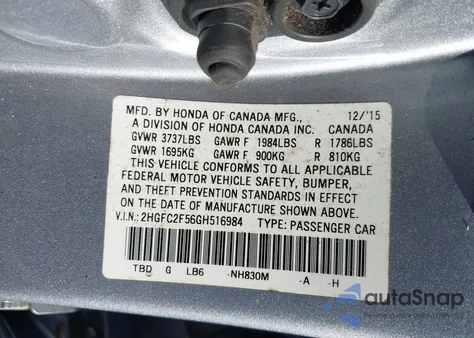 2016 Honda Civic Lx from USA, damaged, VIN 2HGFC2F56GH516984